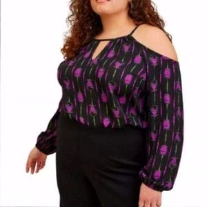 TORRID ☆ UNIVERSAL MONSTERS ☆ FRANKIE & BRIDE PRINT ☆ COLD-SHOULDER TOP 2x ☆ NWT